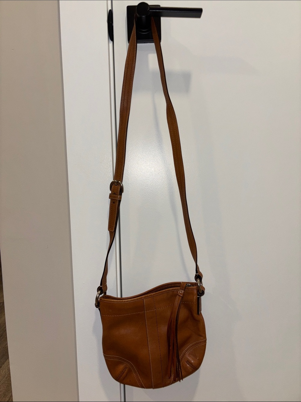 Coach Tan Leather Crossbody Bag with Tassel